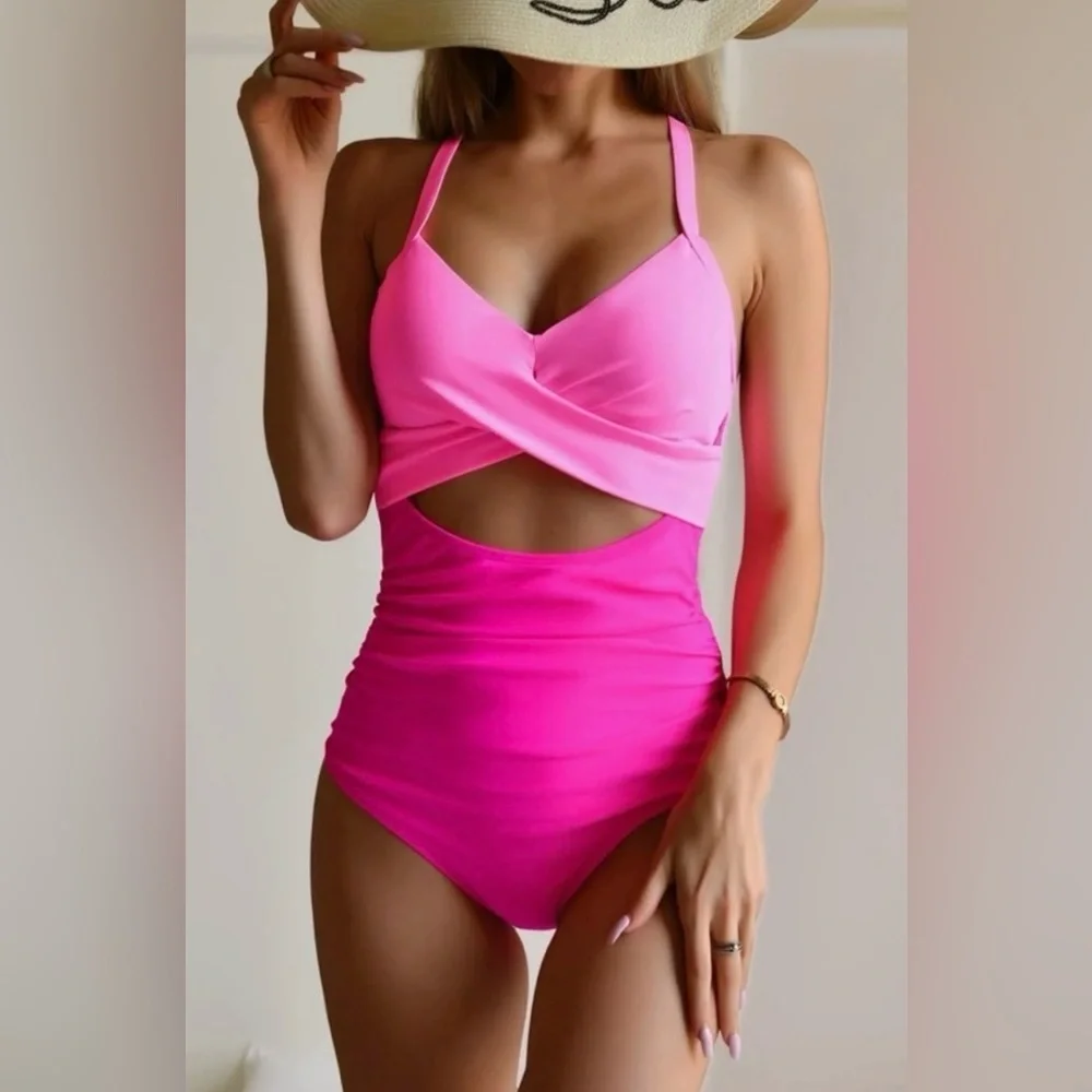 Eomenie Women’s One Piece Swimsuit Size S Pink w/cut out design Padded Summer - Picture 10 of 10
